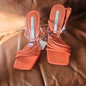 Zara Women's Orange Strappy Sandals